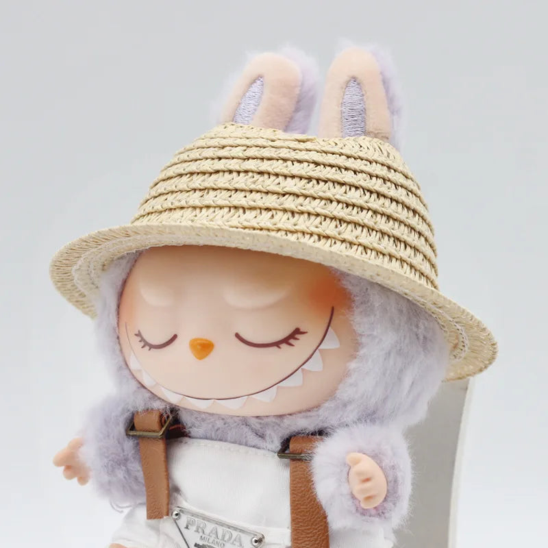 Labubu Hat Open Top Straw Hat Woven Hat Labubu Party Clothing Accessories Countryside Style Labubu Outfit for Sitting Party