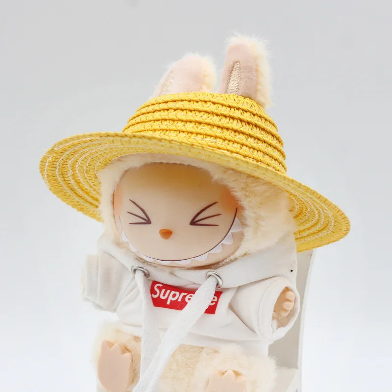 Labubu Hat Open Top Straw Hat Woven Hat Labubu Party Clothing Accessories Countryside Style Labubu Outfit for Sitting Party