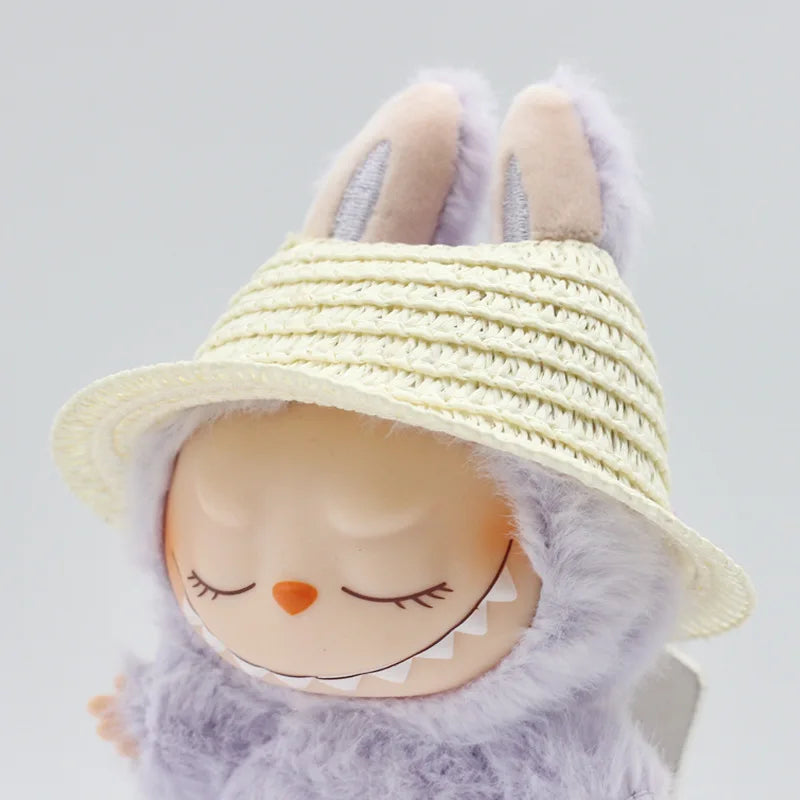 Labubu Hat Open Top Straw Hat Woven Hat Labubu Party Clothing Accessories Countryside Style Labubu Outfit for Sitting Party