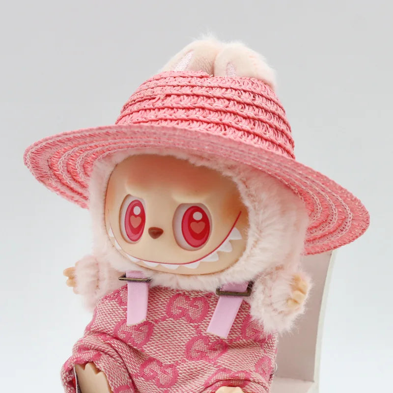 Labubu Hat Open Top Straw Hat Woven Hat Labubu Party Clothing Accessories Countryside Style Labubu Outfit for Sitting Party